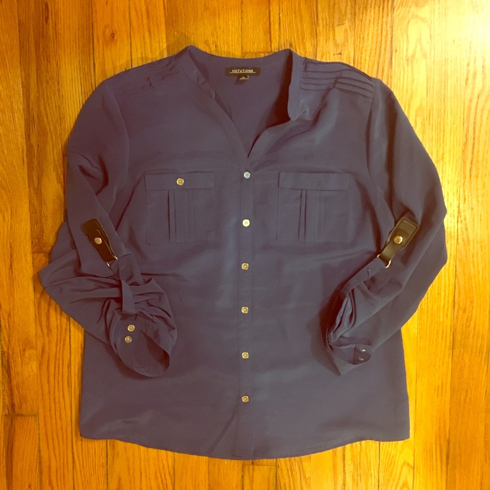 Notations Blue Blouse w/ Black Belt Accent- M